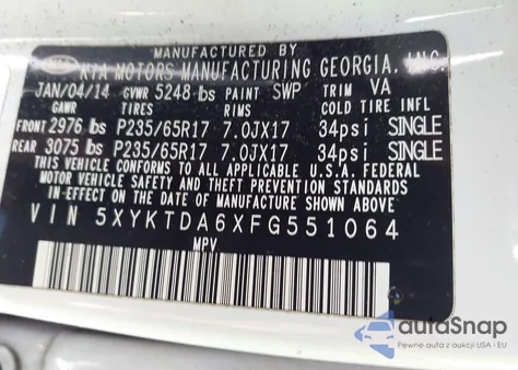 2015 Kia Sorento Lx z USA, uszkodzony, nr VIN 5XYKTDA6XFG551064